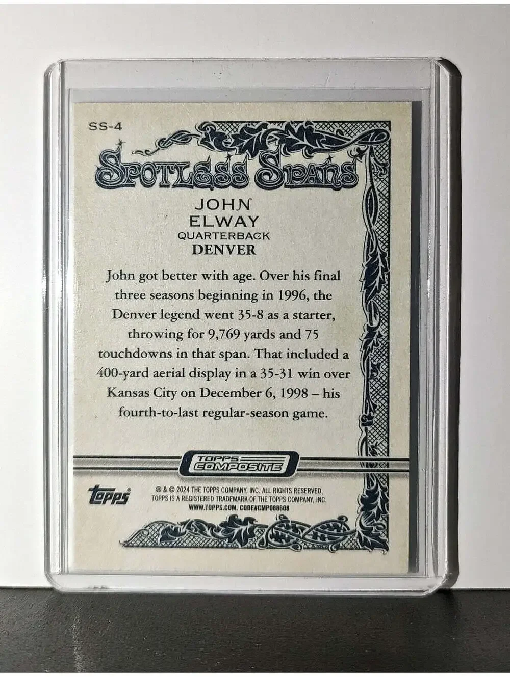 John Elway 2023 Topps Allen & Ginter Spotless Spans NFL #SS4 Card Denver Broncos